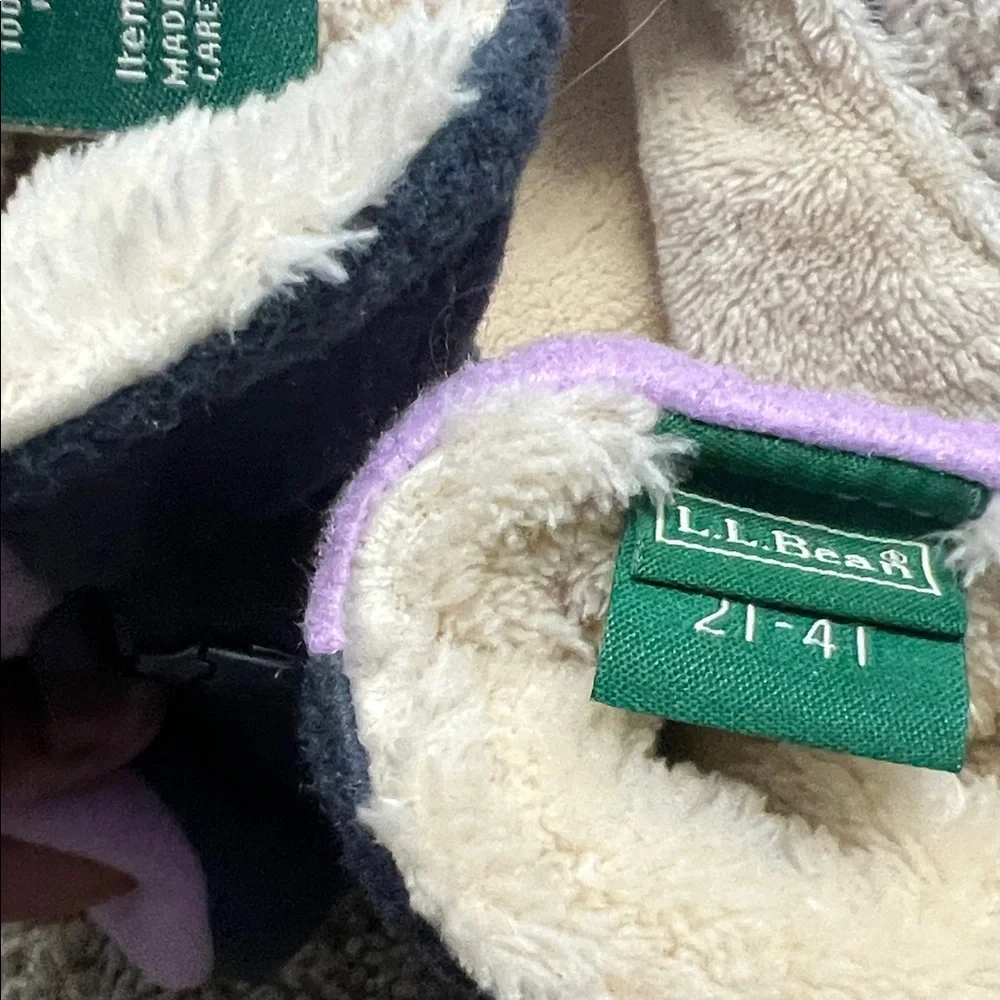 L.L. Bean Kids' Lavender and Grey Fleece Trapper Hat with Mittens Sz 2T-4T